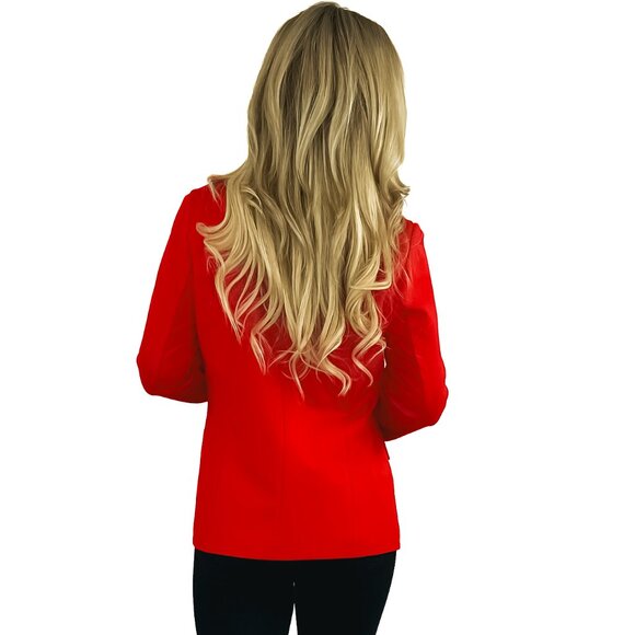 Knit Long Sleeve Pocket Blazer- Scarlet Red - Picture 2 of 3